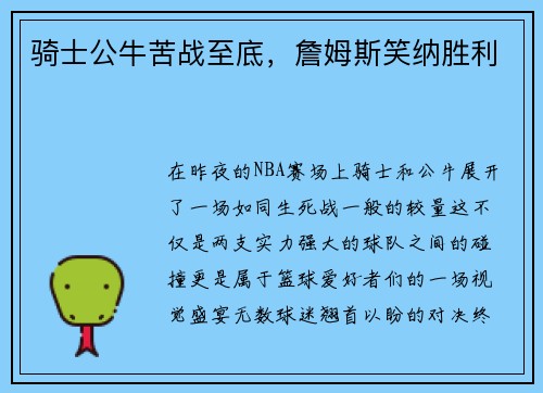 骑士公牛苦战至底，詹姆斯笑纳胜利